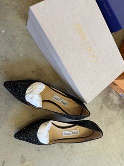 Jimmy Choo Black Glitter Pointed-Toe Flats size 38