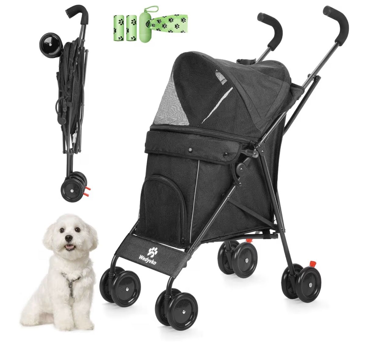 Dog Stroller Medium Dog Folding Puppy Stroller for Small Dogs up to 33 lbs Lightweight 4 Wheels with Cup Holder 360 Rotating Front Wheels Outdoor Walk