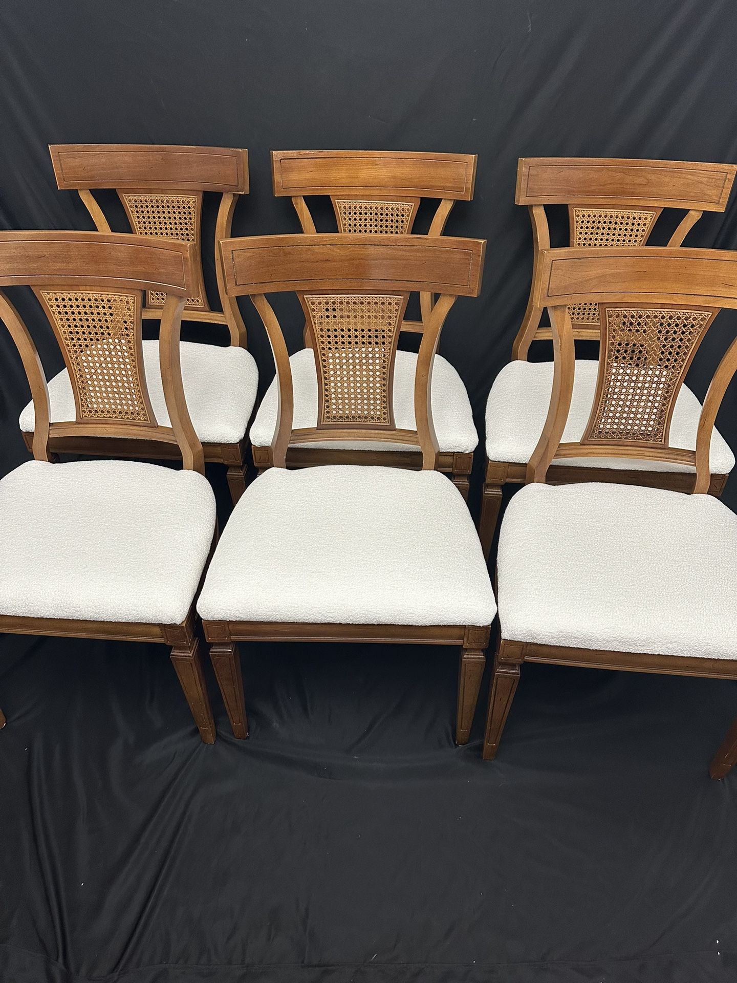 THOMASVILLE WALNUT CANE BACK CHAIRS (6) - ITALIAN NEOCLASSICAL MILANO COLLECTION