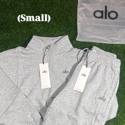 Alo Yoga Grey Quaterzip Set, Size Small  