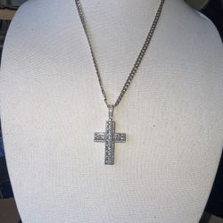 925 Silver And Diamond Cross Pendant And Chain