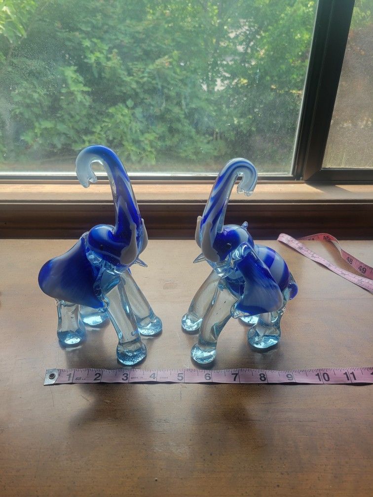 Vintage Glass Elephant 8in Tall (Set Of 2)
