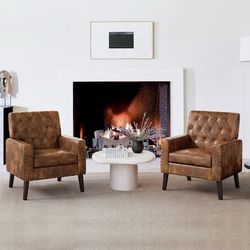 Set Of 2 LUE BONA 28.5-in W Modern Whiskey Brown Faux leather Accent Armchair