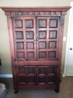 Solid Wood Rustic Mexican Pine Armoire / Storage Cabinet