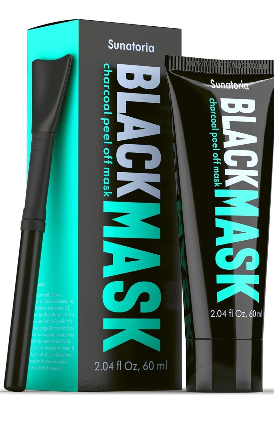 New Blackhead Remover Mask - Activated Charcoal Peel Off Mask - for All Skin Types - Deep Cleansing Mask by Sunatoria - Black Face Mask with Brush
