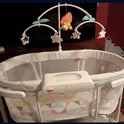  Fisher-Price Baby Bedside Sleeper Soothing Motions Bassinet with Lights Music Vibrations & Toy Mobile for Newborns 0+ Month