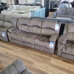 New Brown Reclining Sofa And Love Seat Couch Set 
