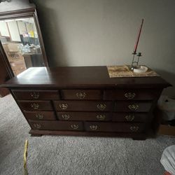 Vintage Dark Wood Dresser With Mirror