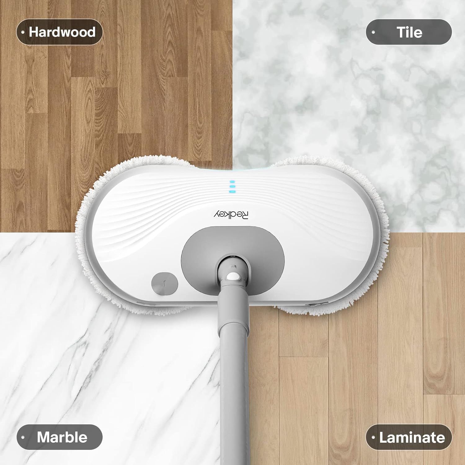 Redkey Electric Spin Mop with Bucket - Cordless Electric Mop with LED Headlight and Water Spray , Up to 60 mins Electric Floor Cleaner , Electric Mops