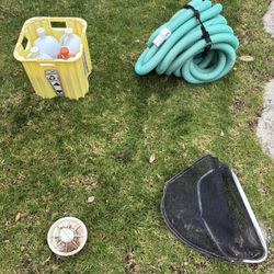 Pool Cleaning Supplies – Vacuum Hose, Leaf Net, Chlorine Jugs 