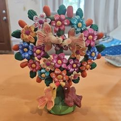 Vtg Vibrant Mexican Tree Of Life Folk Art Candelabra All Handcrafted Bird Flower