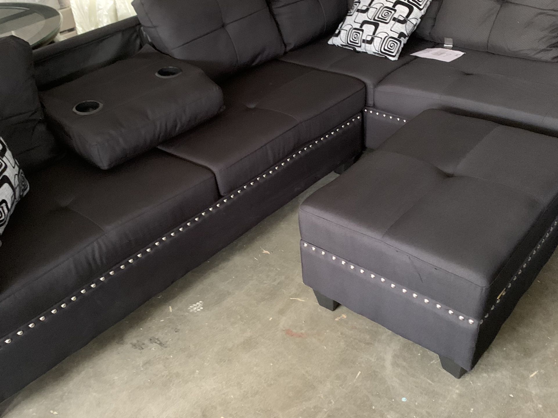 mirco Fabric Sectional With Ottoman