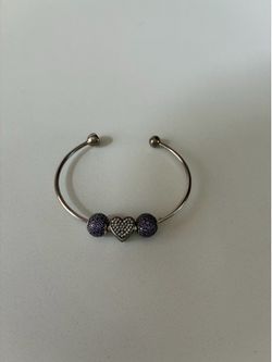 Pandora Essence Sterling Silver Open Bangle Bracelet With 3 Charms Like New