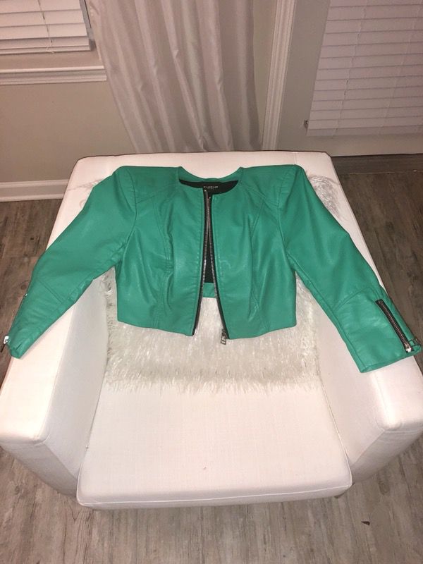 BEBE Green Faux Leather Crop Jacket