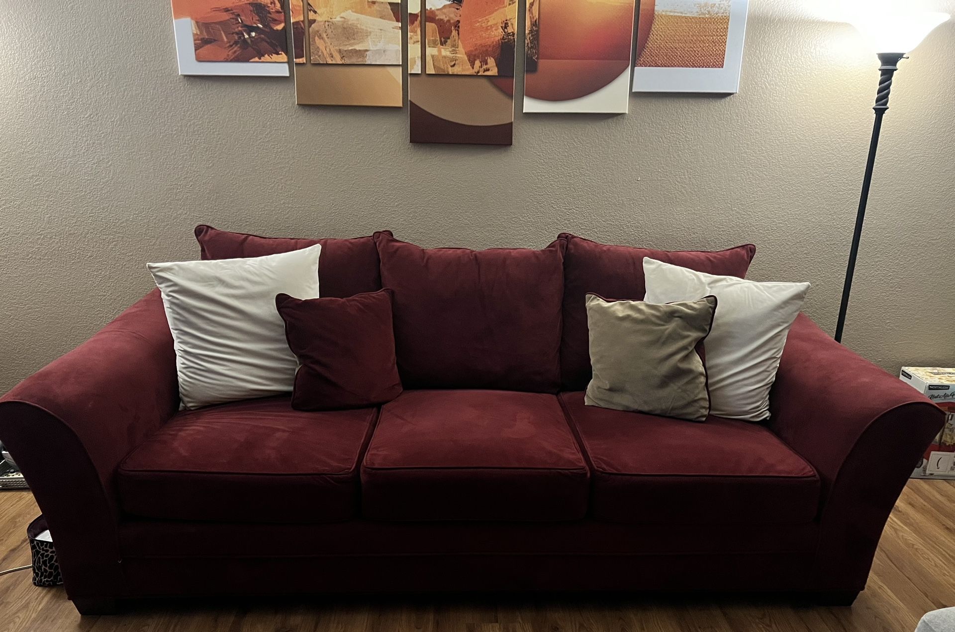 Red Sofa with Cushions