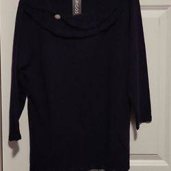Briggs navy blue blouse detailing on front size large New with tags 