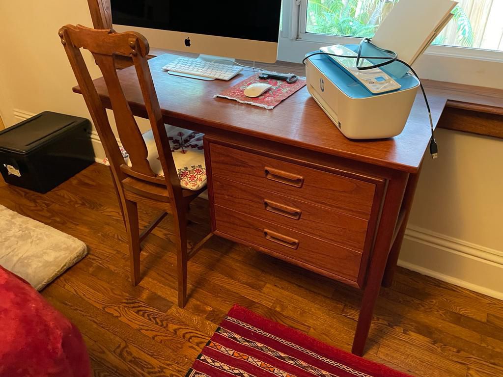 Mahogany Mid Century Desk With Solid Oak Chair