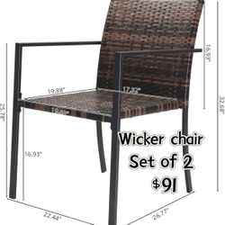 😀 Set of 2 Stackable Outdoor Wicker Patio Dining Chairs, All-Weather Firepit Armchair with Armrests, Steel Frame for Patio Deck Garden Yard, Brown