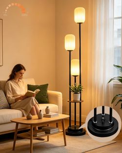 Black Floor Lamp with Table, 3-Light Modern Dimmable - Bulbs Included