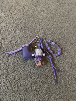 Skullpanda Bag Charm Keychain Purple White Silver