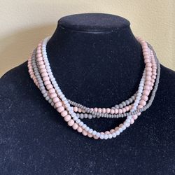 Elegant Multi Strand Pink And Gray Necklace 
