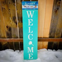 Welcome Porch Sign With Alaska Plate Dog Sled Design