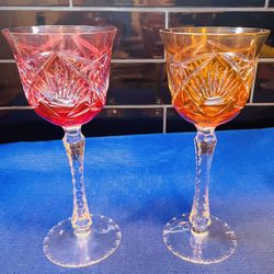 Vintage Cut To Clear Crystal Colored Wine Glasses 
