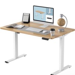 Shw Adjustable Height Electric Standing Desk 48 x 24 Inches Whole-Piece Desktop Stand Up Home Office Desk (White Frame + 48