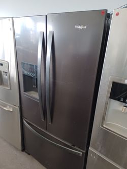 WHIRLPOOL BLACK STAINLESS CARBON FRENCHDOOR REFRIGERATOR FREE DELIVERY/120 DAY WARRENTY 