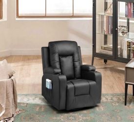 Black Faux Leather electric Recliner Chair with Cup Holders and massage and heat functions
