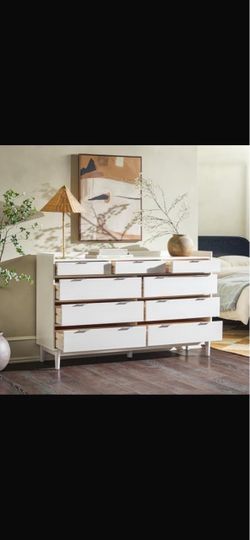 White Wood Dresser with 9 Drawers