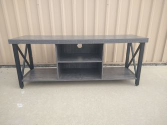 Gray Wood TV Stand with Open Shelves
