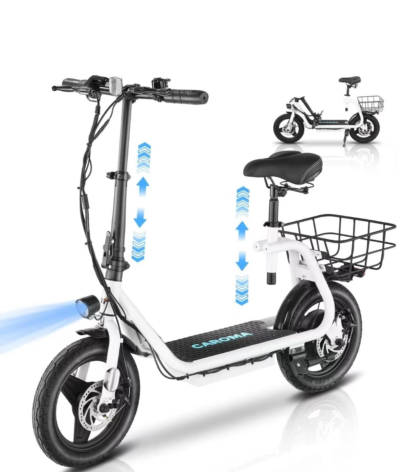Caroma Peak 1200W Electric Scooter with Seat 14" Tire, 30 Miles Ranges 20MPH Max