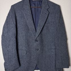 Mens Blazer Jacket Dunn & Co Harris Tweed Two Button Grey 100% Wool