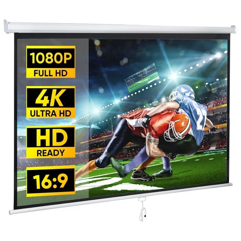 80 inch Manual Pull Down Projector Screen 16:9 HD 4K Projector Movies Screen
