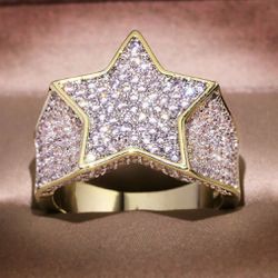 Hip Hop Bling Bling White Sapphire Star Ring SZ 8  or 12 *See My Other 800 Items*