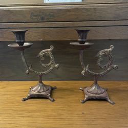 Metal Candle Holders Ornate 7” Tall