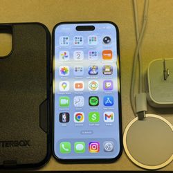 Iphone 15, power adapter(40w), otterbox case, magsafe charger(2m) all included. (NO TRADES)