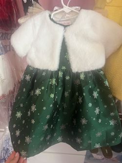 Emerald green dress with top coat
