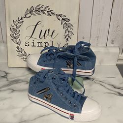 Guoan Women’s Denim Chic High-top Back Lace-p Breathable Flat Canvas Sneakers