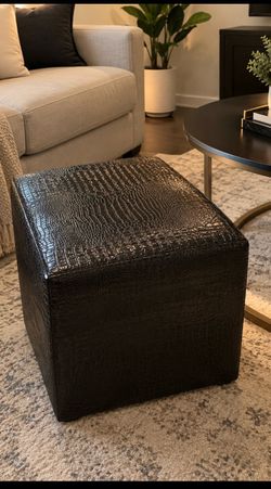 Black Leather Ottoman –