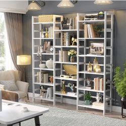 Bamboo Triple Wide Shallow Bookshelves and Bookcases, 6-Tier 6ft Tall Bookshelf with 17 Open Display Shelves, Super Large Freestanding Book Shelf for 