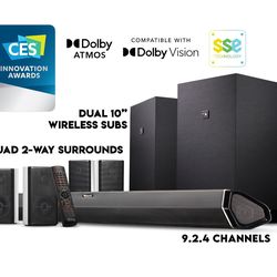 Nakamichi - Shockwafe 9.2.4-Channel 1000W Soundbar System with Dual 10" Wireless Subwoofers and Dolby Atmos - Black