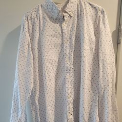 GAP Men's White & Blue Patterned Button-Down Shirt Size Large