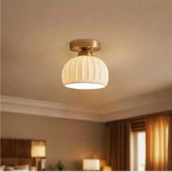 Semi Flush Mount Ceiling Light Fixtures, Small Gold Ceramic Hallway Close to Ceiling Light Farmhouse Light Small Chandelier Ceiling Light for Bedroom 