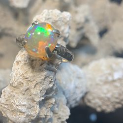 Starborn 925 Sterling Silver Faceted Fire Opal Ring