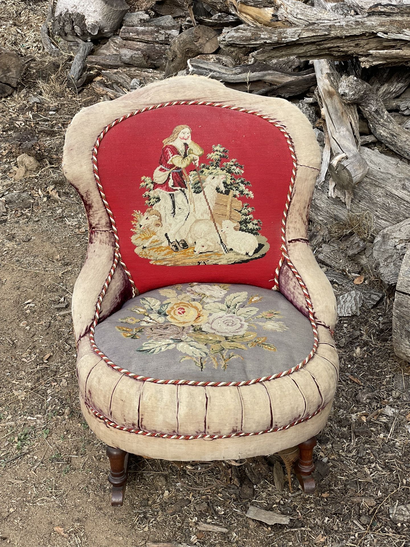 Circa 1800 Antique Rocker / Rocking Chair With Needlework