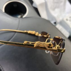 		Designer Gold Tone Tint Lens Glasses Unique Modern Frame Trendy Sunglasses