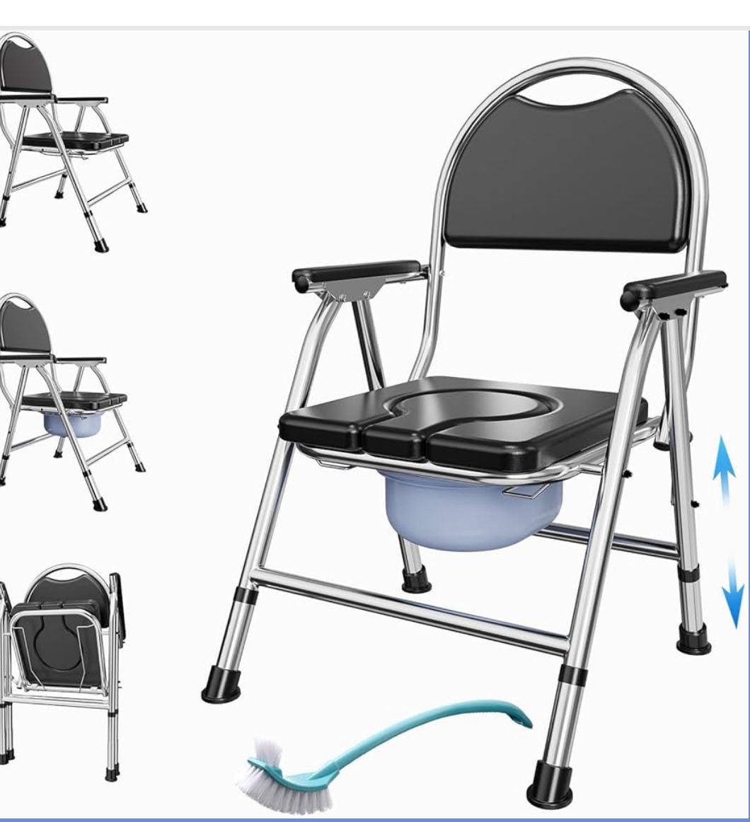 4 in 1 Folding Bedside Commode Chair for Elderly with Arms and Back,Adjustable Height Raised Toilet Seat with Handles,Adults Potty Chair for Seniors,D