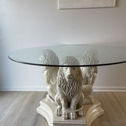 Lion Statue Glass Top Table
